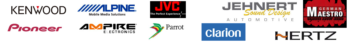 Kenwood, Alpine, JVC, Ampire, Clarion, Pioneer, Clarion, Jehnert automotive, Hertz, German Maestro, Parrot ,Buri 